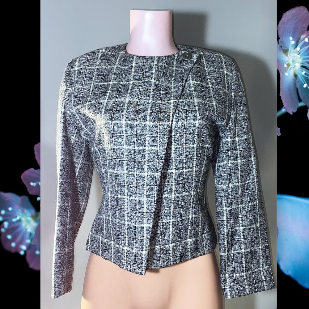 Armani Vintage 1980s Grey Jacket Plaid Blazer Via Borgonuovo Milano Small